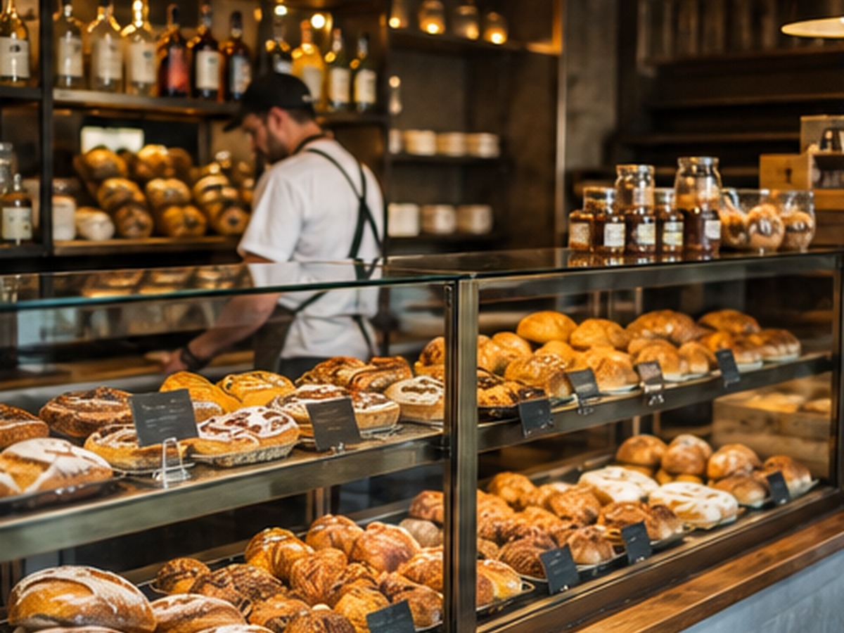 Bakery display with pastries
