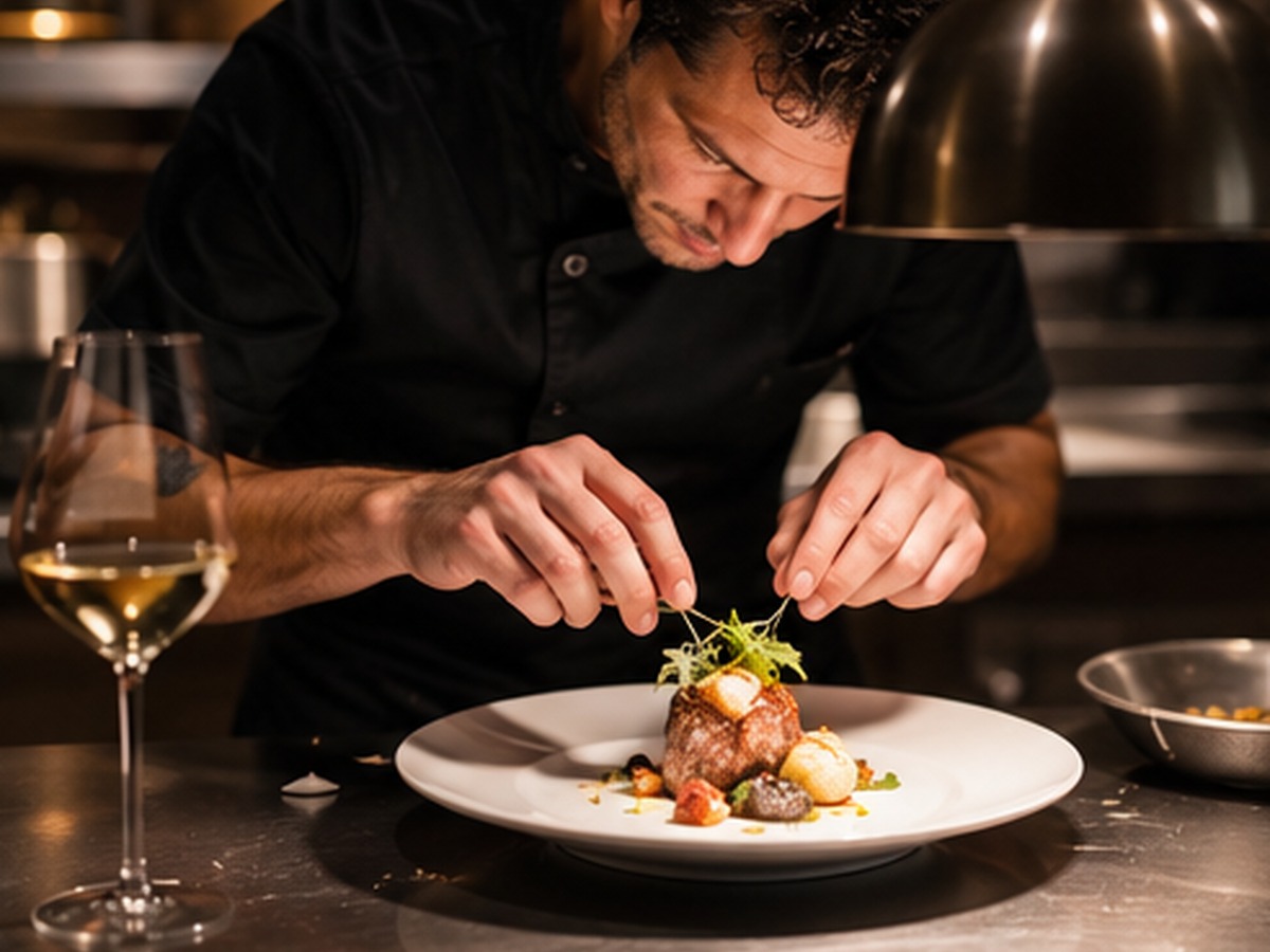 Chef plating food