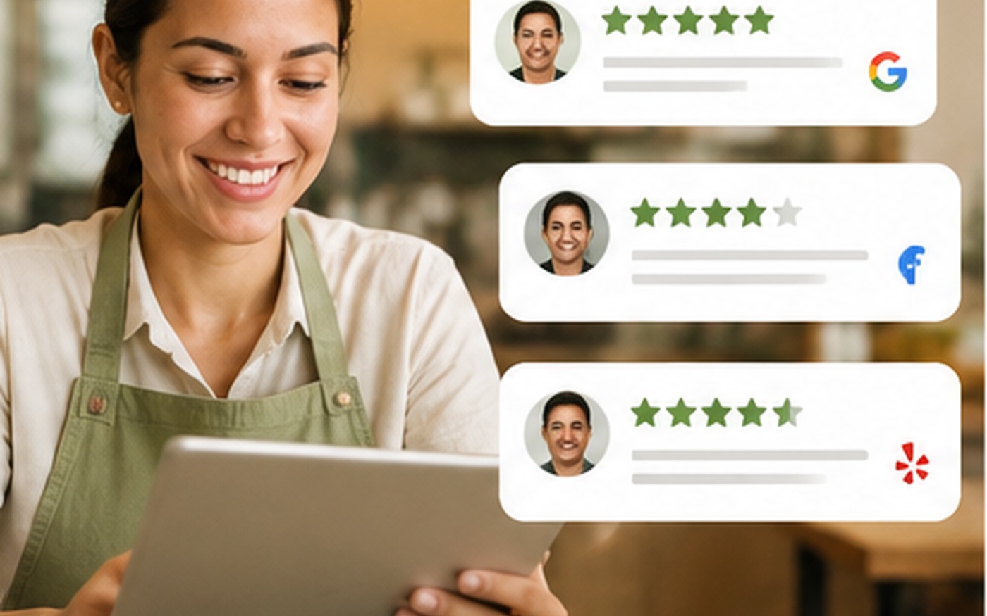 Review and reputation support for a food business